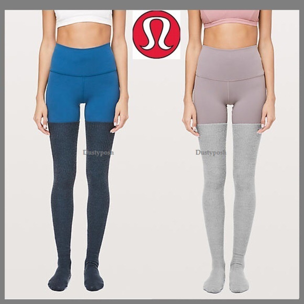 Lululemon Over The Knee Socks Thigh High Grey Blue Yoga Dance Long Womens New